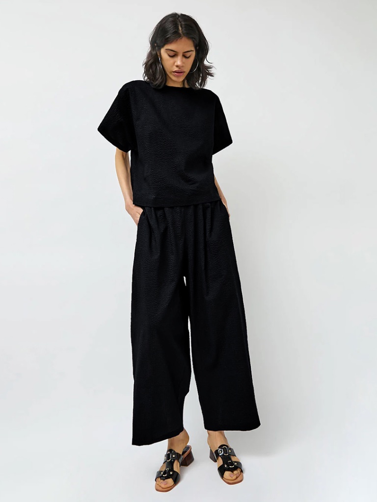 Black Crane Wide Leg Pant Trouser Cotton Wool Blend La Garconne Totokaelo S
